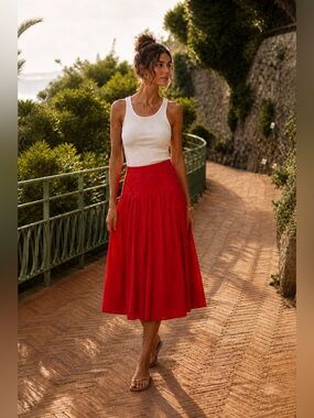 Escada Red Pleated Vintage Skirt • size 38